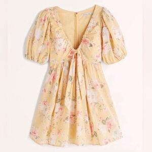 Abercrombie & Fitch yellow floral puff sleeve tie front dress